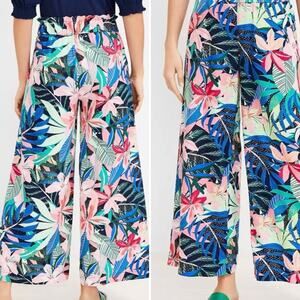 LOFT Floral Tropical Print Wide-Leg Linen Pants Womens size Medium Tall